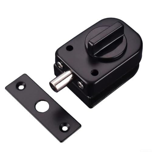 Oniissy Cerradura de puerta de vidrio negro, pestillo de control deslizante de acero inoxidable sin perforación, pestillo de control deslizante para puertas de vidrio elegantes (A)