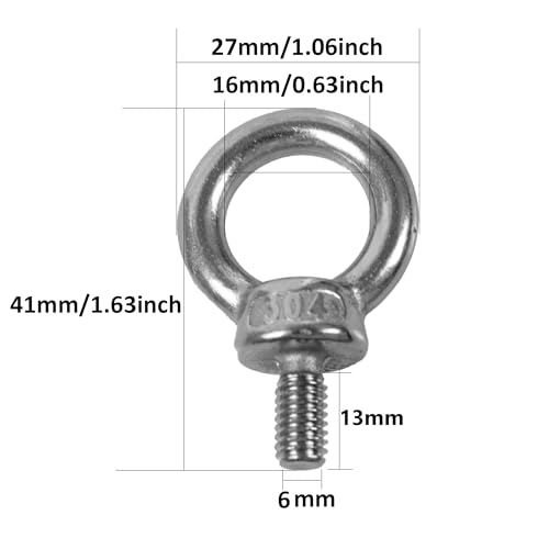 Image of 8PCS M6 Male Thread Eye Bolts, Stainless Steel Lifting Shoulder Eye Bolt, Heavy Duty Screw Ring Shaped Eye Bolt