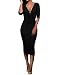 Tiksawon Womens Sexy Wrap V Neck Bodycon Party Cocktail Club Midi Dress
