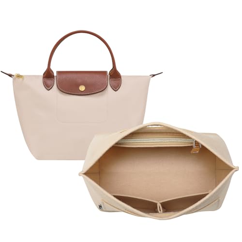 OPPOSHE Purse Organizer Insert for Longchamp Le Pliage, Premium Felt Long Champ Bag Handbag Women, Tote Organizer Insert with 6 Compartments (Small, Beige)