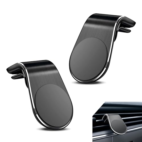 lekiliky 2PCS Mobile Phone Navigation Magnetic Bracket, 360 Degrees Rotation Car Phone Mount, L-shaped Adsorption-type Air Vent Mobiles Mount, for Any Smartphone (Black)