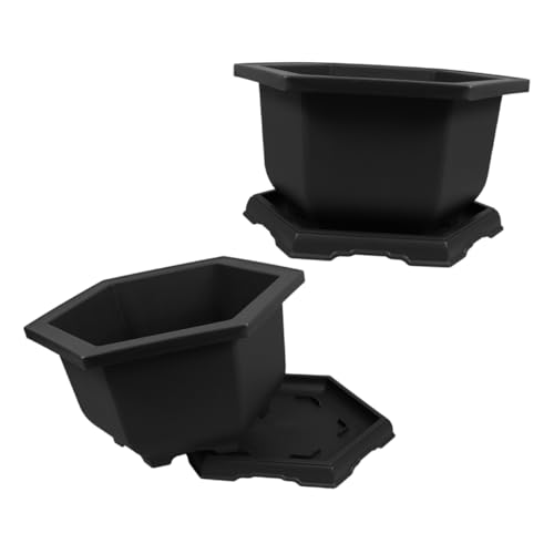 JOINPAYA 2 Juegos Macetas Hexagonales para Bonsái con Plato Macetas de Plástico para de Plantas y Flores Contenedor para Jardín Oficina y para y Bonsáis