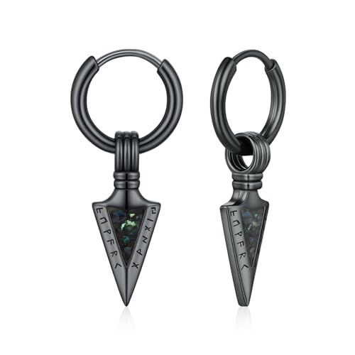 Pendientes de plata 925 negros anticaída y antialérgicos con flecha vikinga