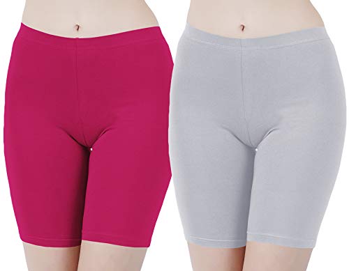 Image of Buy That Trendz Cotton Lycra Tight Fit Stretchable Cycling Shorts Womens | Shorties for Active wear /Exercise /Workout /Yoga /Gym /Cycle /Running Red Grey Combo Pack of 2