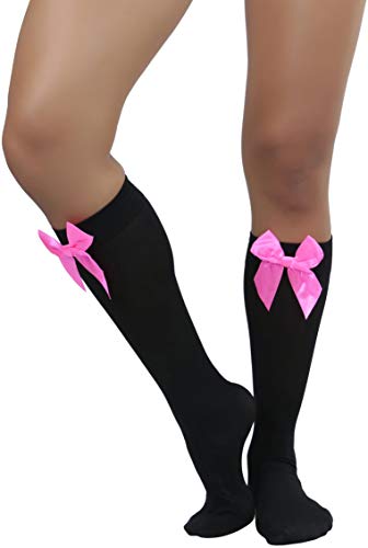 Image of ToBeInStyle Women's Opaque Knee High Nylon Fashion Socks Solid & w /Front Satin Bow