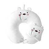 MINISO We Bare Bears U-Shaped Travel Pillow Neck Pillow with Eye Mask, Adjustable Memory Foam Neck...