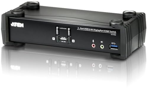 Commutateur Aten CS1922 KVM DisplayPort Noir pour contrôler deux ordinateurs en USB 3.0