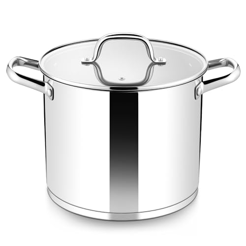 Herogo Suppentopf, 10 l, Suppentopf aus Edelstahl mit transparentem sichtbarem Deckel, 24 cm Induktions-Suppentopf für Suppe, dreilagiger Boden für alle Herde, großes Fassungsvermögen zum Schmoren