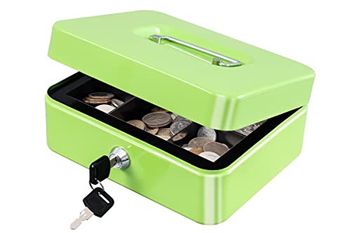Image of KYODOLED Medium Cash Box with Money Tray,Small Safe Lock Box with Key,Cash Drawer,7.87 inchx 6.30 inchx 3.54 inch Limegreen Medium