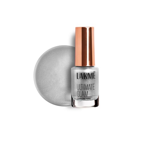 Image of LAKME Ultimate Glam Chrome Nail Paint, Silver, 6ml, for Stylish and Sassy Nails, with Metallic Brilliance, Quick Dry Formula, Glitter Nail Paint, for Women