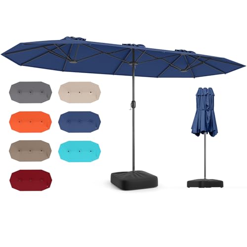 Image of Tangkula 13FT Double-sided Patio Umbrella, Extra Large Twin Table Umbrella with Crank Handle, Umbrella Base, Safety Lock, Air Vent, Outdoor Market Umbrella for Garden Pool Backyard (Navy)