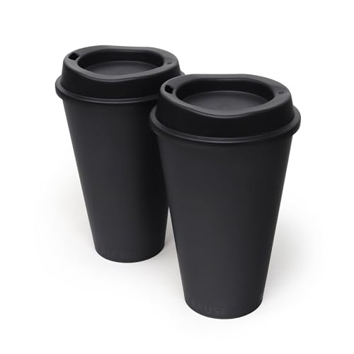 Comparison: Best Travel Coffee Cup Plastic 4 Rolling Sands USA Made 16 oz Reusable Coffee Cups with Lids 2 Pk, To Go Travel Cups, Hot or Cold Drinks, Dishwasher and Microwave Safe, Black