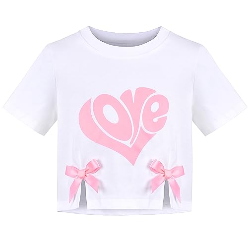 Image of Sunny Fashion Girls T-Shirt Top Short Pants Gym Active White Gray Heart