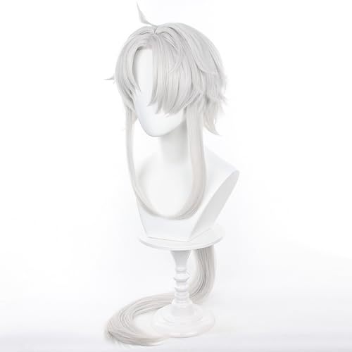 Image of Blad Anime White Wigs with Bangs Men Long Straight Wig with Ponytail for Women COS Game Cosplay Wigs Halloween,Christmas,Comic con,Game Show,Party