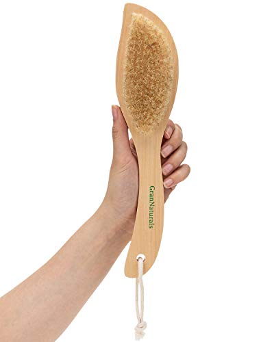Image of GranNaturals Dry Skin and Body Brush - 11.4 Inches - Improve Blood Circulation, Exfoliate Skin, Reduce Cellulite - Curved Natural Bristle Exfoliating Brush for Back, Legs, Feet