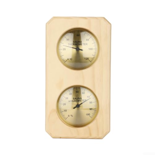 Thermo-hygromètre mural double pour sauna avec surveillance précise de la température et de l'humidité, boîtier en bois, convient pour sauna et autres environnements intérieurs (Celsius)