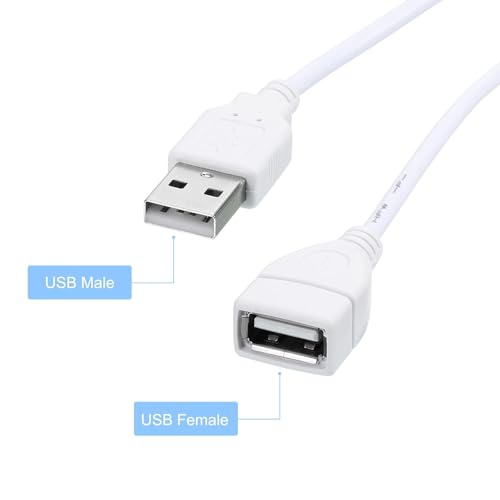 Image of USB Extender, USB 2.0 Extension Cable Male to Female USB Cable High-Speed Data Transfer Compatible with Keyboard, Mouse, Hard Drive, Xbox, Laptop /PC /Mac /Printer, 1.5M (White)