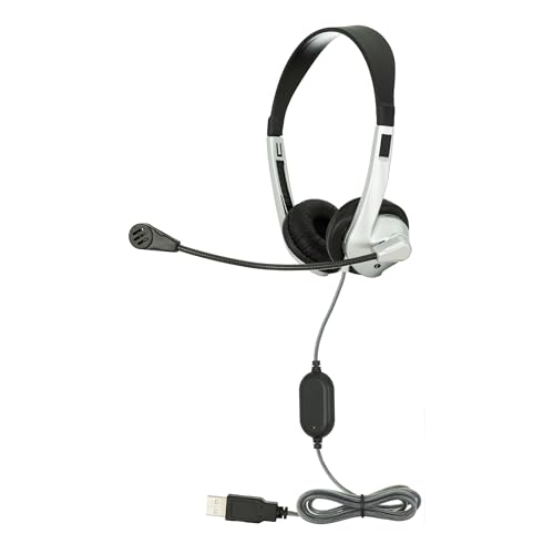 Image of Egghead Personal Stereo USB Headset with Leatherette Ear Cushions, Adjustable Headband, Flexible Steel Reinforced Gooseneck Microphone, and 4ft Tri-Shield Tangle-Free Cord