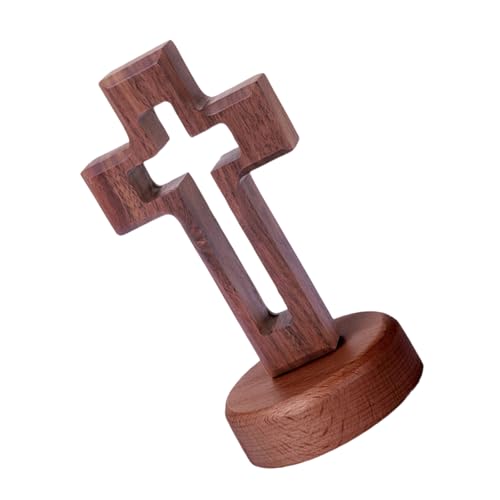 Xinsheinelry Crucifijo de Pascua de madera maciza, centros de mesa, centros de mesa, cruces huecas de pie con base, colección de manualidades de fe