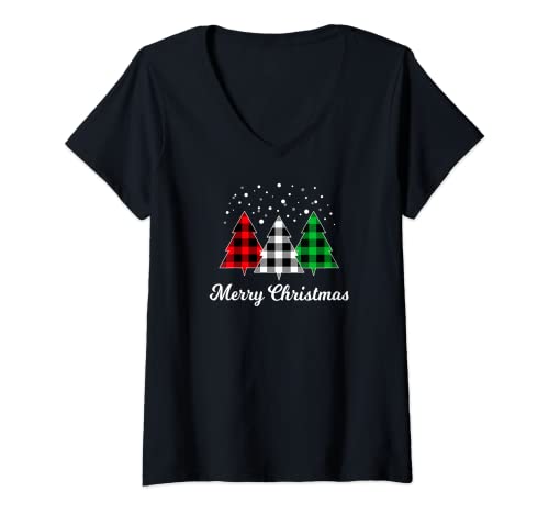 Christmas Tree Plaid Christmas Tree Merry Christmas Tree Camiseta Cuello V