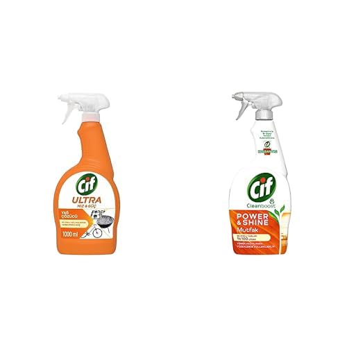 Cif Ultra Hız & Güç Yağ Çözücü Sprey Leke ve Kir Çıkarıcı 1000 ml ve Cif Power Shine Cleanboost Sprey Temizleyici Mutfak İçin Temizleyici ve Yağ Çözücü 750 ML