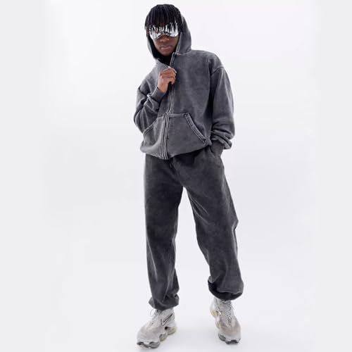 Men's plush thick loose long sleeved hoodie sweatshirt with zipper, autumn and winter streetwear3