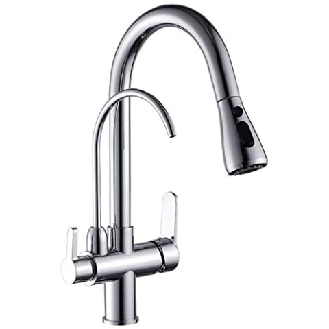 GROHES Pull Out Kitchen Taps with Drink Water Filter Function Kitchen Sink Mixer Taps 3 in 1 Water Filter Purifier Tap,Brushed Nickel Chrome Black,Chrome Cover