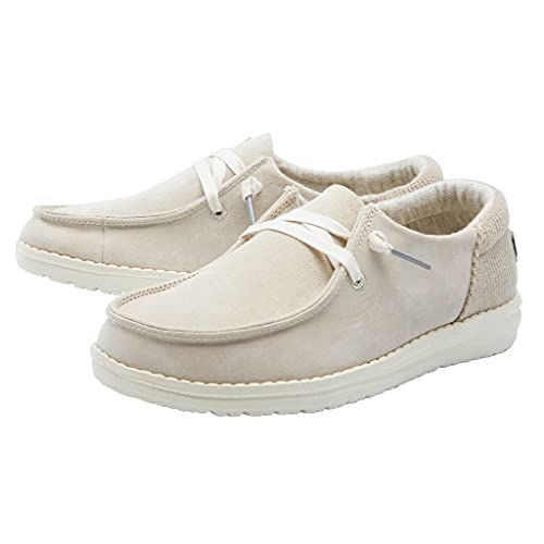 Image of HEYDUDE Women's Wendy Suede Off White Size 11 | Women's Shoes | Women's Lace Up Loafers | Comfortable & Light-Weight