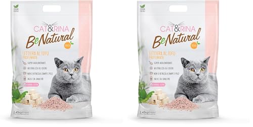 CAT&RINA BeNatural, Arena de Tofu para Gatos, Aglomerante, Vegetal y Ecológica. hasta 30 Días de Uso. Desechable en el Orgánico o el Inodoro | Fragancia : Melocotón, Formato 5,5 L (Paquete de 2)