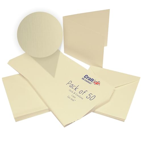 Image of Craft UK W104 6x6 Linen Card and Envelope Pack of 50 - Ivory