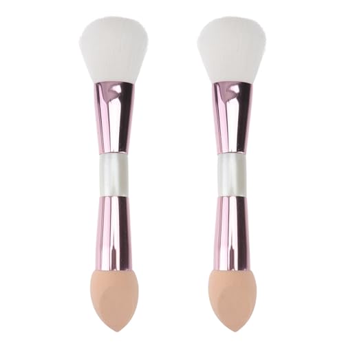 AMUSLESUR Brocha de Maquillaje Doble Punta Multifuncional Fibra Artificial y Esponja, 2 Piezas para Rubor y Corrector, Adecuado para Aficionados y Profesionales