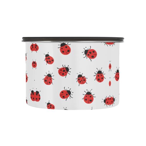 Quteprint Recipientes de almacenamiento de café de acero inoxidable con tapa hermética, patrón de mariquitas de animales, contenedor de almacenamiento de alimentos de 30 onzas, recipiente de cocina