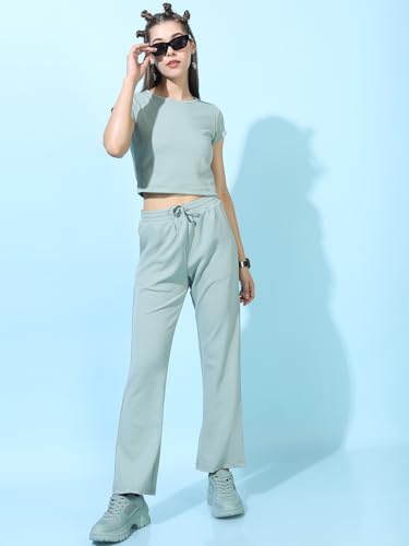 Image of Tokyo Talkies Chic Crop Top & Drawstring Trousers Co-ord Set | Cap Sleeves | Stylish | Perfect for Casual Outings & Vacations | Women Co-Ord Set | Co ord set for women