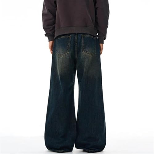 Mens Solid Color High Waisted Denim Pants Washed Straight Fit Loose Wide Leg Casual Trousers3
