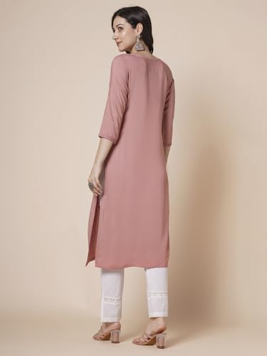 Image of RATAN Rayon Straight Lucknowi Chikankari Ethnic Wear Kurta for Women