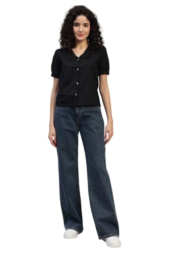 Image of Shirt for Women Printed Casual V-Neck Button Down Short Sleeve Blouse Crop Top, Stylish Collared, Formal, Trendy