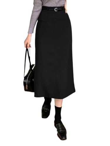 Solid Color Back Slit Pencil Skirt Basic Women's Summer Casual Vinage Skirt