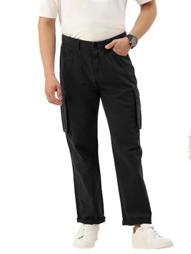 Image of Bene Kleed Men's Solid Cotton Cargo Trousers & Utility Bottomwear | Classic Flat Front Styling | Standard Full Length Straight Leg Pants | Comfortable Relaxed Fit |