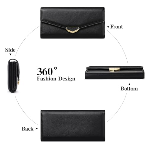 Image of Women's Wallet Leather RFID Blocking Large Capacity Trifold Card Holder Wallets Ladies Long Purse with ID Window