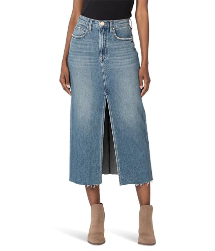 KUT from the Kloth Women's Jen Skirt A-line 5 Pockets-frt Slit Raw Hem