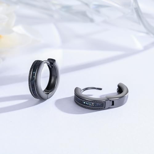 Black Hoop Earrings for Men Women 925 Sterling Silver Hypoallergenic Turquoise/Abalone Shell 15mm Huggie Earrings Punk Gothic Jewelry Gifts for Sensitive Ears Birthday2