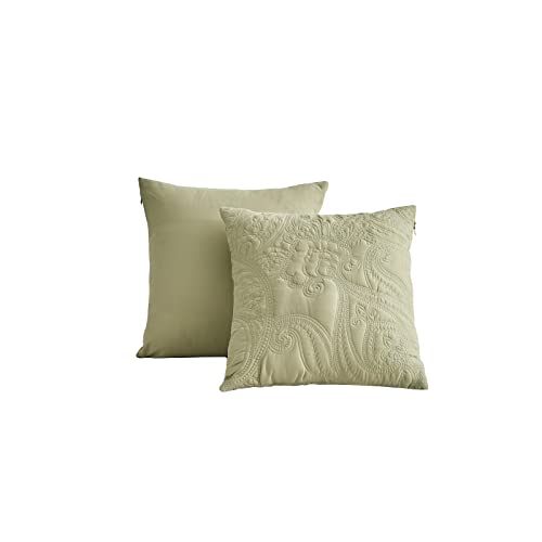 Image of Oversized King Bedspreads, Stitched Paisley, Sage Green