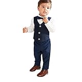 🍬PAQUETE INCLUIDO: Conjuntos niño boda Formal -1x camisa Tops + 1x chaleco + 1x corbata + 1x pantalones. Lavar en ciclo suave y frío con colores similares/no blanquear y secar a baja altura/planchar a baja altura cuando sea necesario.