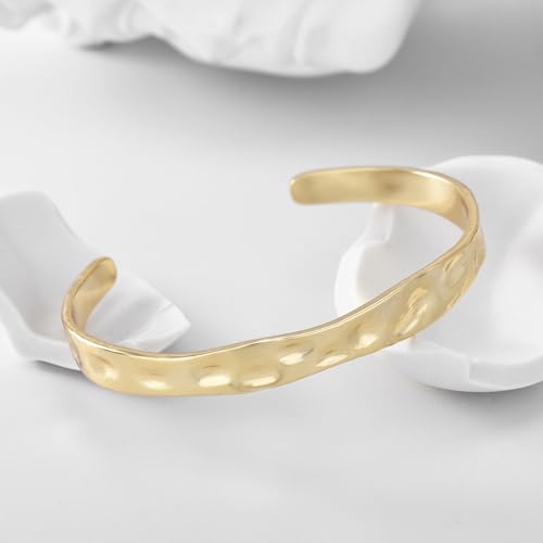 Image of Charm-In Gold Chunky Cuff Bangle Bracelet for Women - 14K Gold Plated Minimalist Lightweight Jewelry Gift