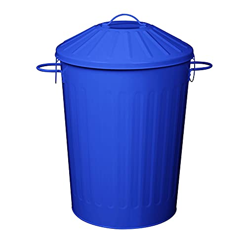 60 Litre Vintage Style Metal Tapered Dustbin & Lid - Blue - 62cm (H) x 38cm (Dia)