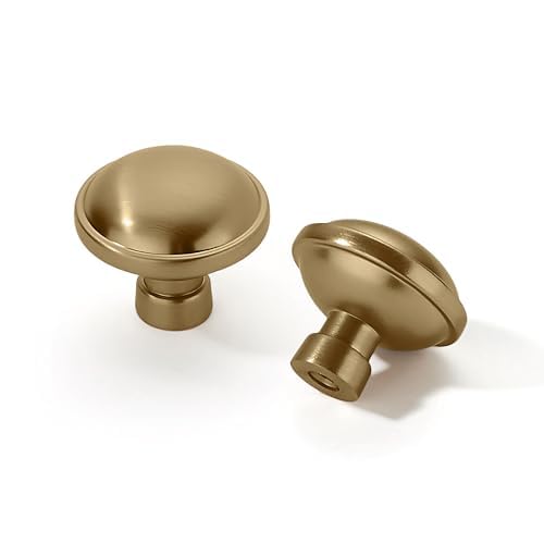khtumeware 20 Pack 1-1/4 inch Brushed Brass Cabinet Knobs - Brushed Gold Drawer Knobs for Dresser & Kitchen Drawers