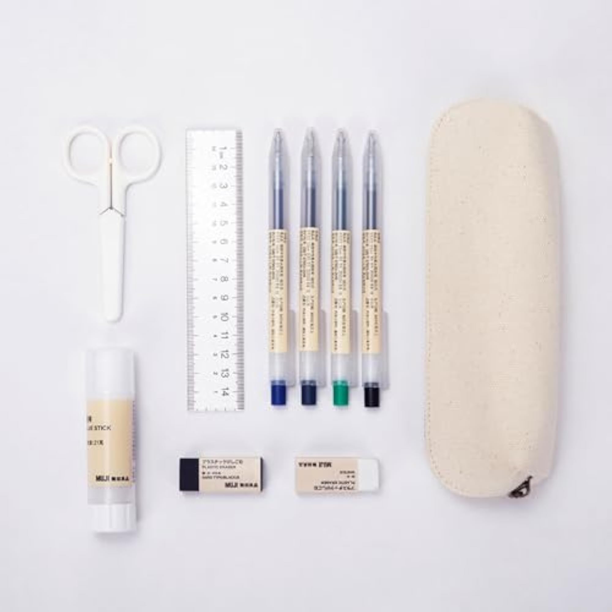 Beige Canvas Small Pencil Pouch, Slim Design