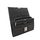 Woodland Leathers Passport Holder, Faux Leather Passport Holder Travel Wallet, Travel Document Wallet Organiser with RFID Credit Card Slot and Key Lock (Black)