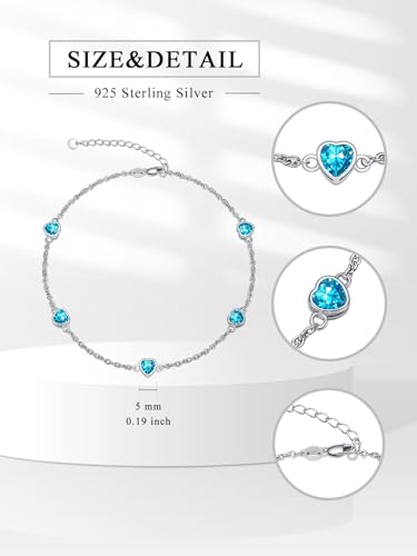 Image of Dorunmo Heart Birthstone Bracelets 925 Sterling Silver Round Birthstone Anklet for Women Birthday Jewelry Gifts for Girlfriend Wife Mother Her