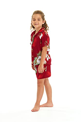 Image of Matchable Family Hawaiian Luau Men Women Girl Boy Clothes in Pineapple Garden Burgundy